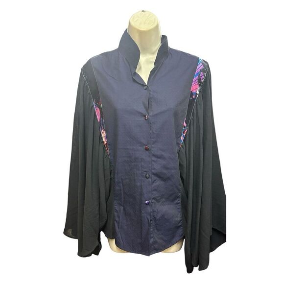 Rachel Comey Button Front Shirt in Blue & Black NWT Size Small - Picture 2 of 5